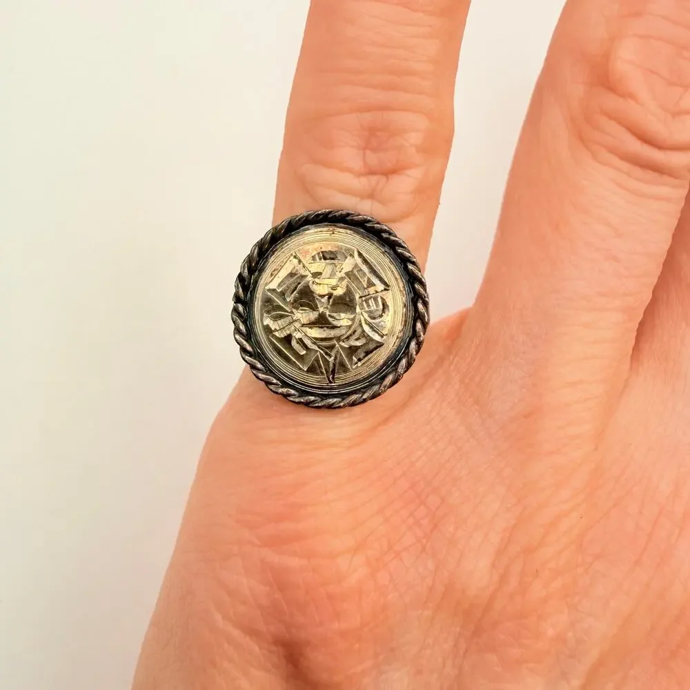 Vintage Mexico 925 Sterling Silver Ring Aztec Mayan Sun God Rope Frame Size 6